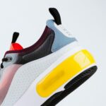 Vibrant and trendy sneaker showcasing a bold design against a white background.